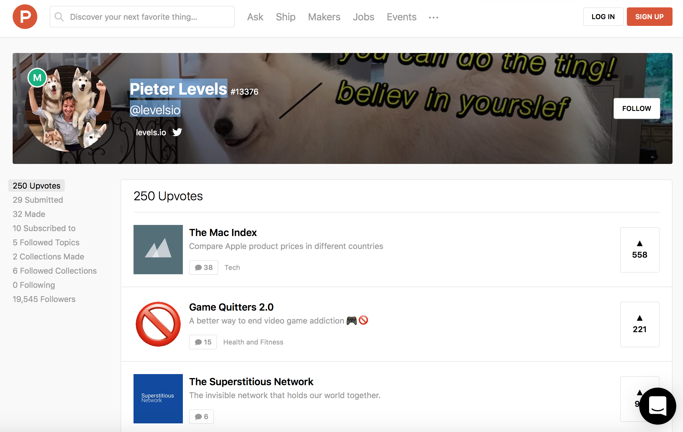 Pieter Levels Software Makers on ProductHunt
