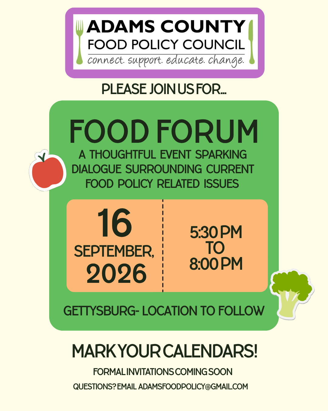 Adams County Food Policy Council Food Forum Announcement t
