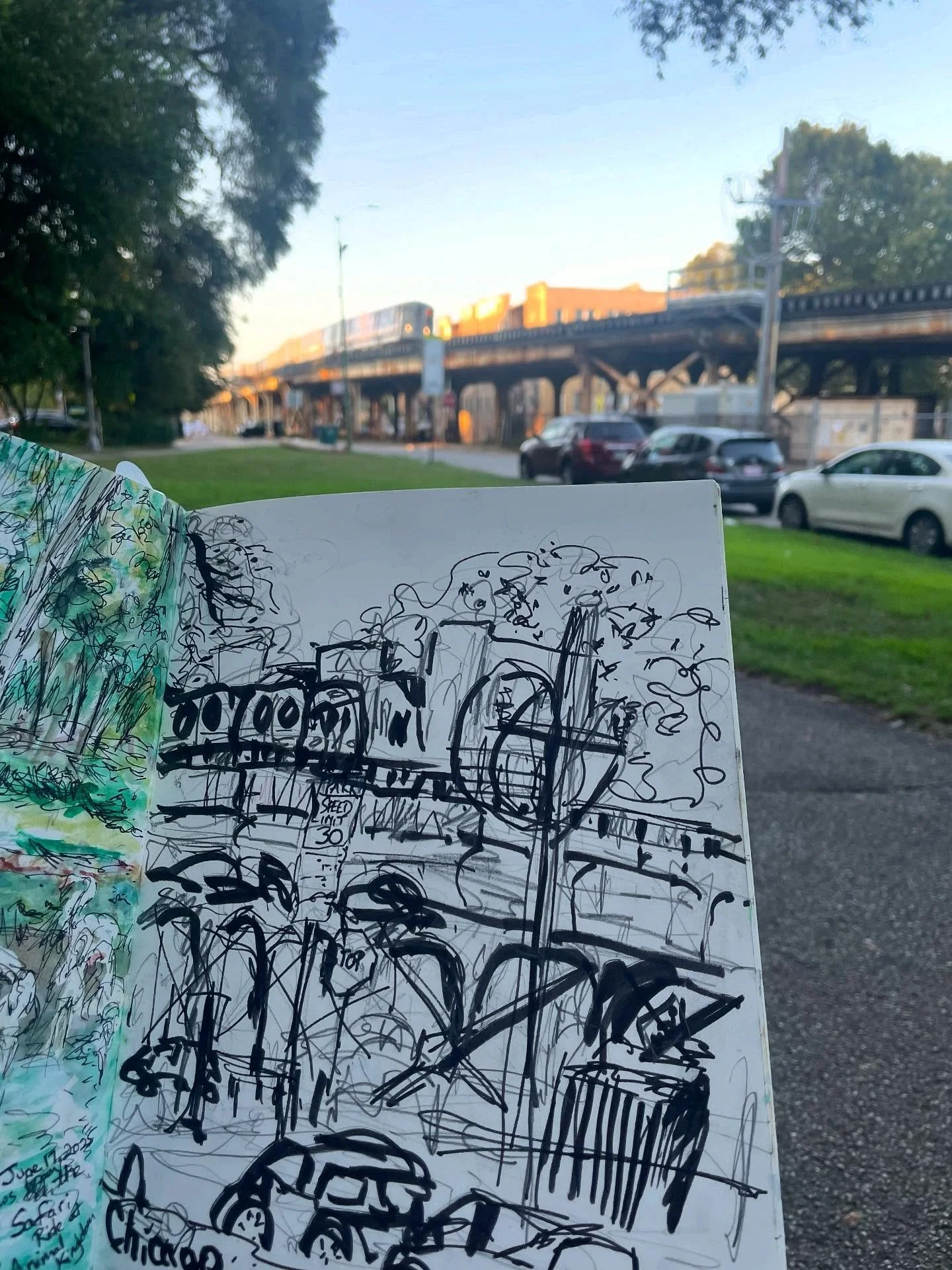 Visiting my daughter in Chicago and took a little time out to do a little urban sketching.  The last photo are concrete angels I discovered in a pylon on a side street.  Chicago is full of surprises!!