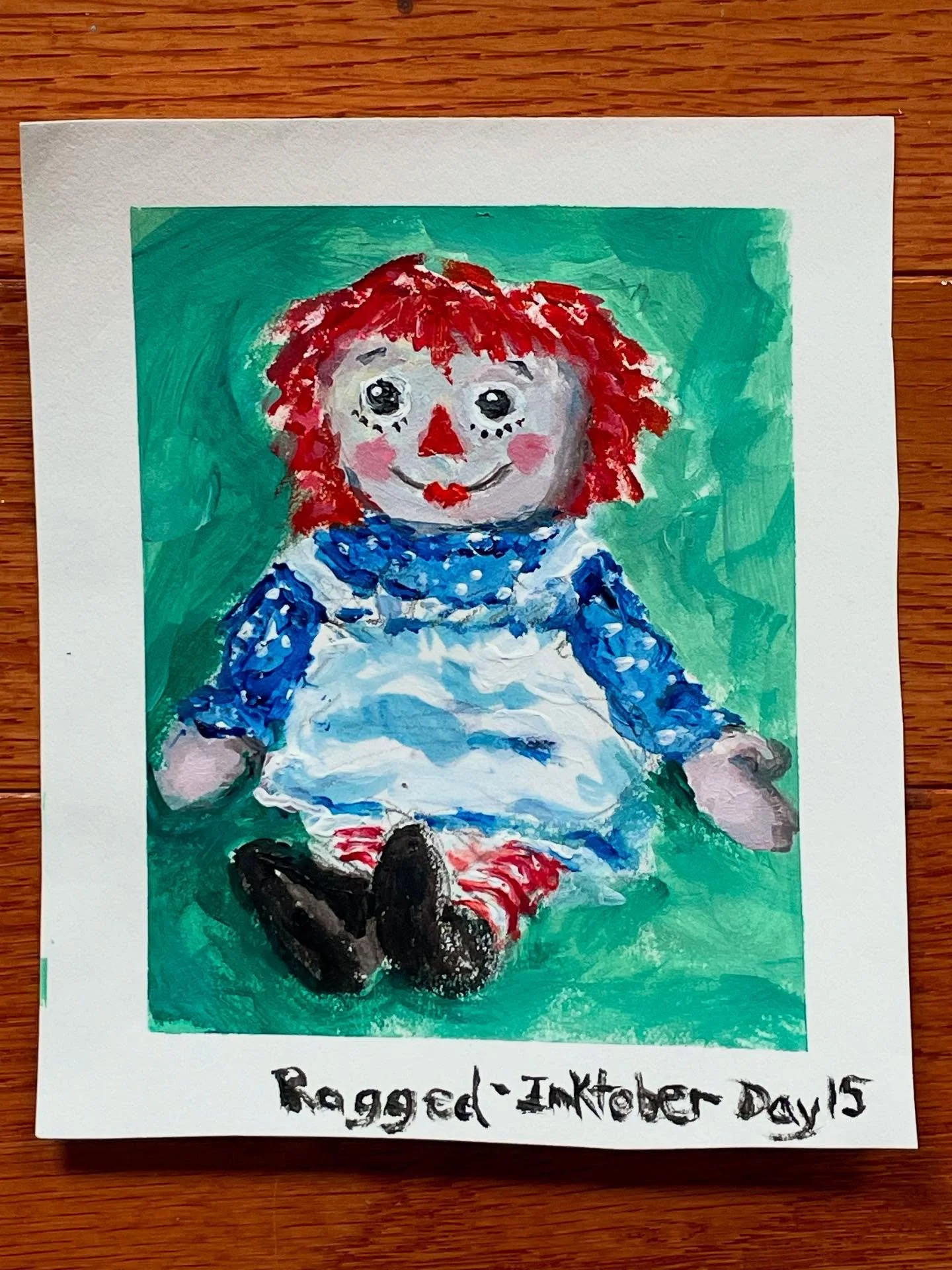 Inktober Day 15 &ndash; Ragged
I painted the iconic Raggedy Ann doll&mdash;one I cherished as a kid. As I painted, I wondered how she became so beloved, but soon my own nostalgia took over. ❤️

Fun fact: Raggedy Ann was created in 1915 by Johnny Grue