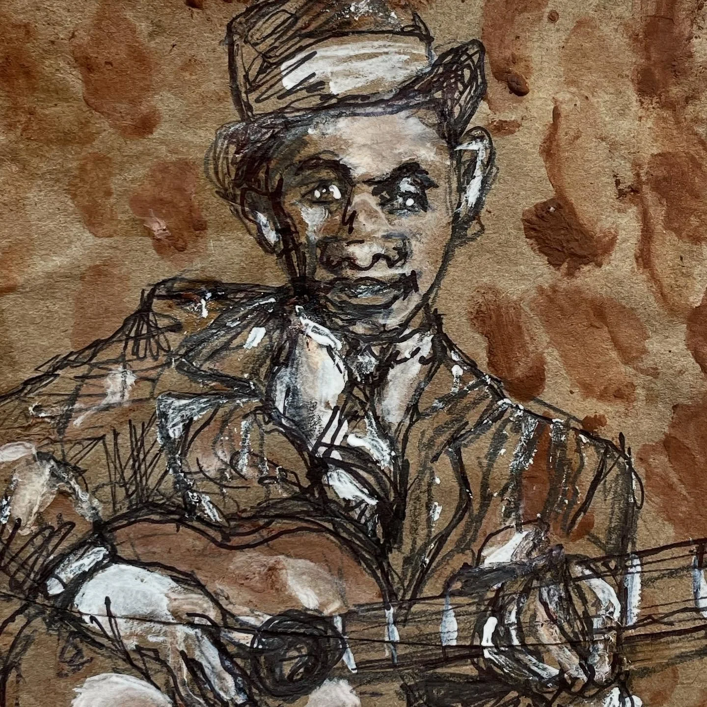 Inktober Day 18 – Deal.
A portrait of the King of the Blues, Robert Johnson—the man said to have made a deal with the Devil.
Legend has it that a young guitarist met Satan at a crossroads, trading his soul for unmatched talent. In just on