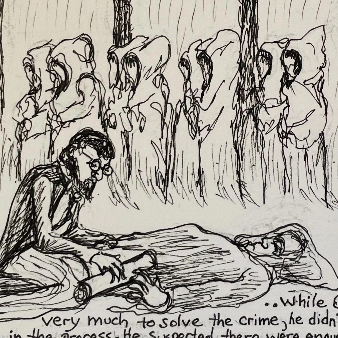 Inktober Day 26- Puzzling.
Have been listening to the audiobook, The Beautiful Mystery: An Inspector Gamache Novel by Louise Penny.  Gamache is called to a cloistered monastery where a monk was murdered by one of their own.  It is a haunting and beau
