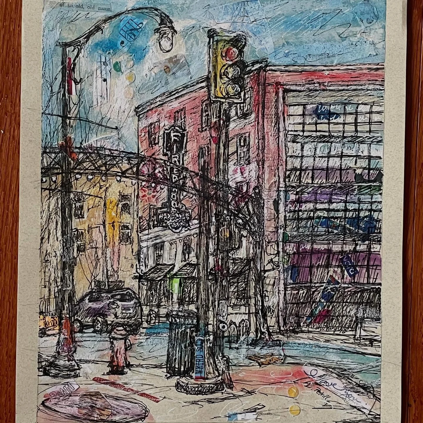 My latest mixed media drawing is called &ldquo;Fireproof in the Short North&rdquo;. It is inspired by a street scene of the Short North&rsquo;s iconic arch and the historic &ldquo;Fireproof Warehouse and Storage Co.&rdquo; that now house apartments h