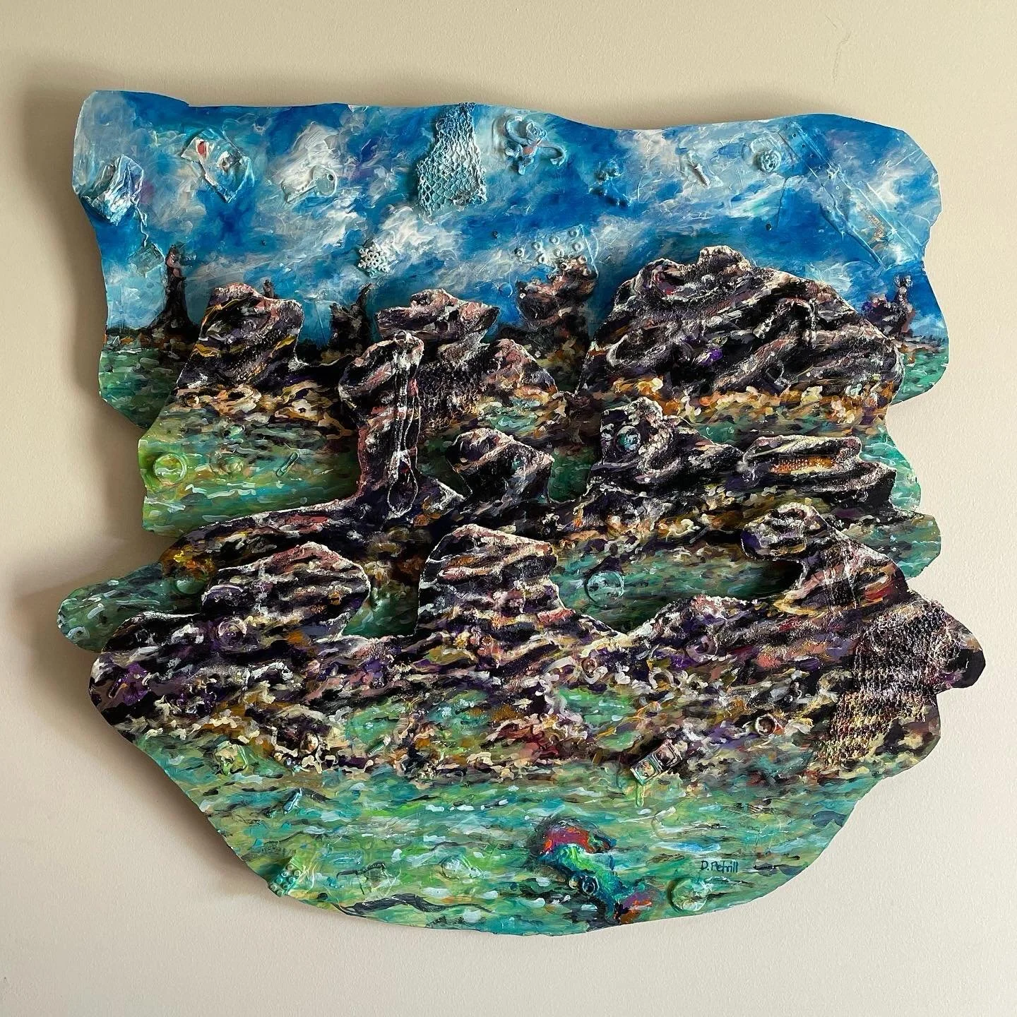 I&rsquo;m happy to share that my Earthscape, Beckoning (29.5&rdquo; x 33&rdquo; x 3&rdquo;- acrylic and mixed medium), will be included in the Femme Eclectique IV exhibition at Pennington Custom Art Services in Columbus.  The show will run from March