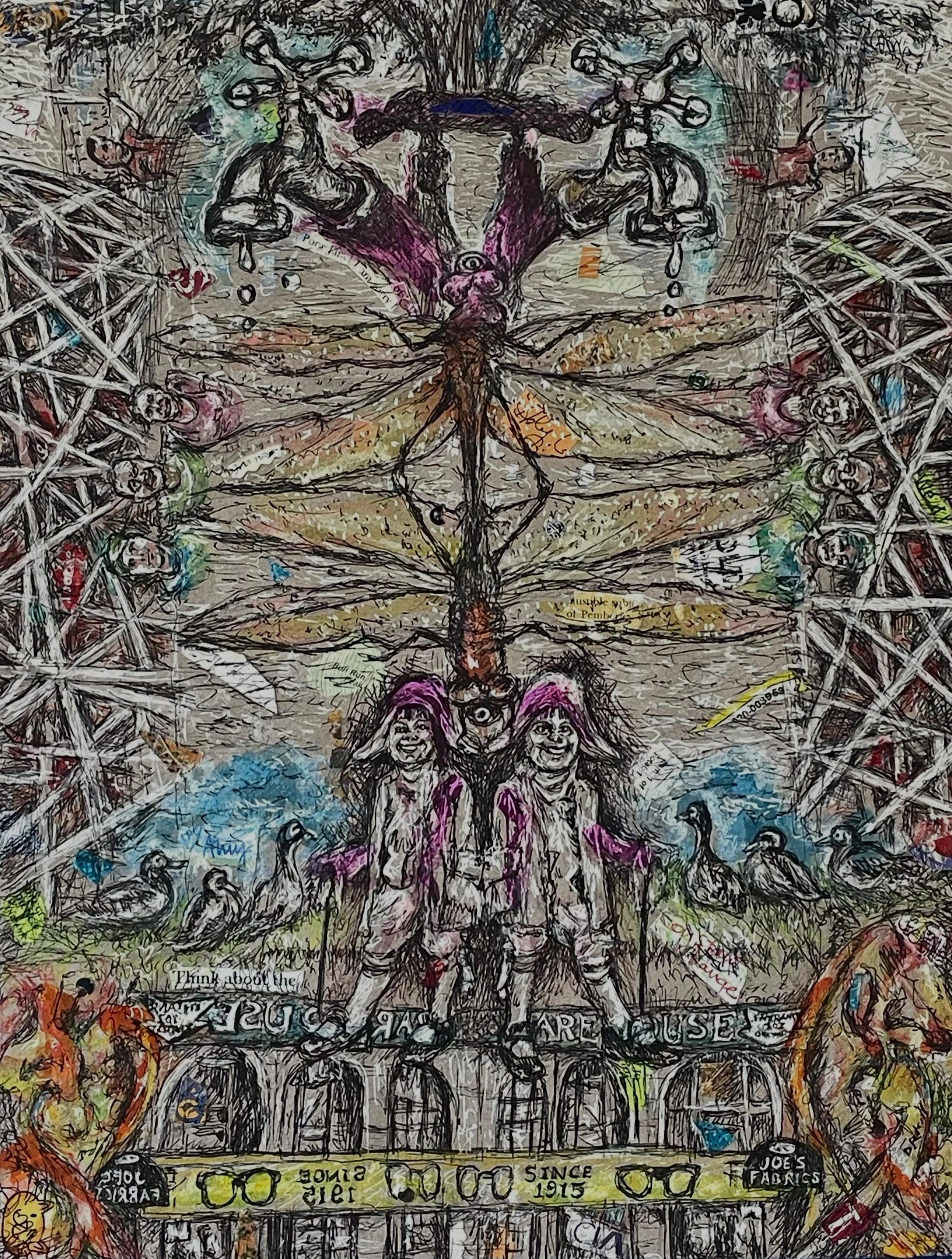 Introducing Beyond the Nest (16&rdquo; &times; 12&rdquo;), my latest mixed-media drawing.
.
This piece continues a series in which I revisit imagery from earlier works, arranging it in a symmetrical, layered composition that reads like a visual lands