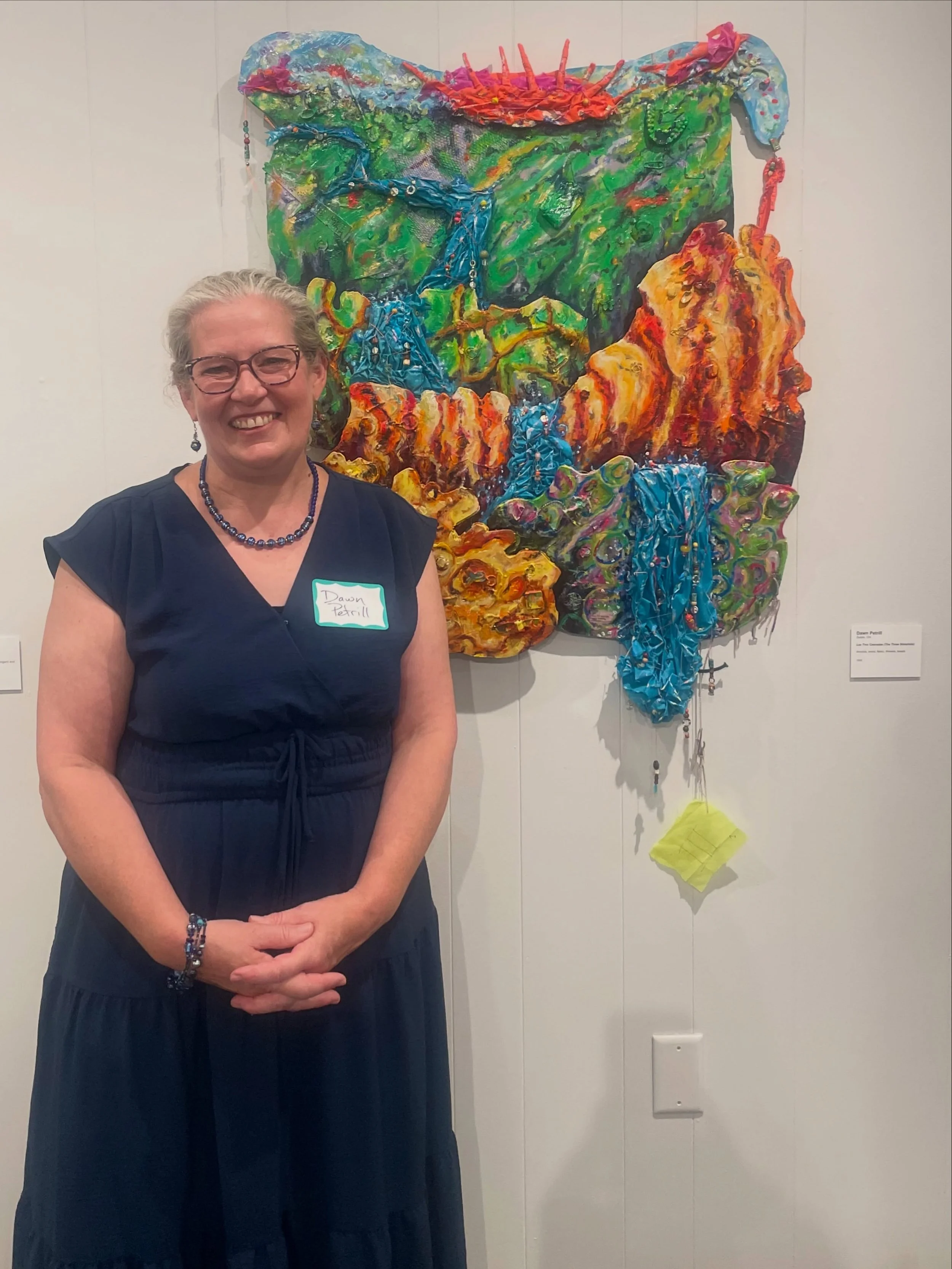 Last week to see the group show at the Ohio Craft Museum called A Common Thread.  Artists were asked to pay tribute to the late, great fiber artist, Sue Cavanaugh by incorporating pieces of her last installation into their own work.

My mixed media p