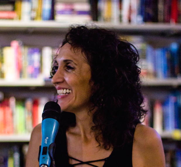 Me, Nancy Hardcastle, hosting an open mic.