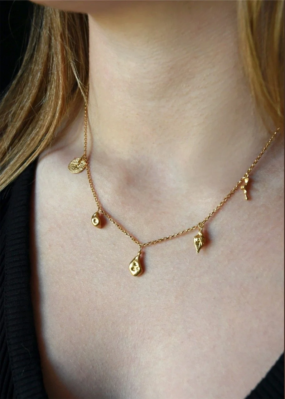 gold necklace charm Devon Totnes coral metalsmith dainty pendant handmade artisan elegant modern custom