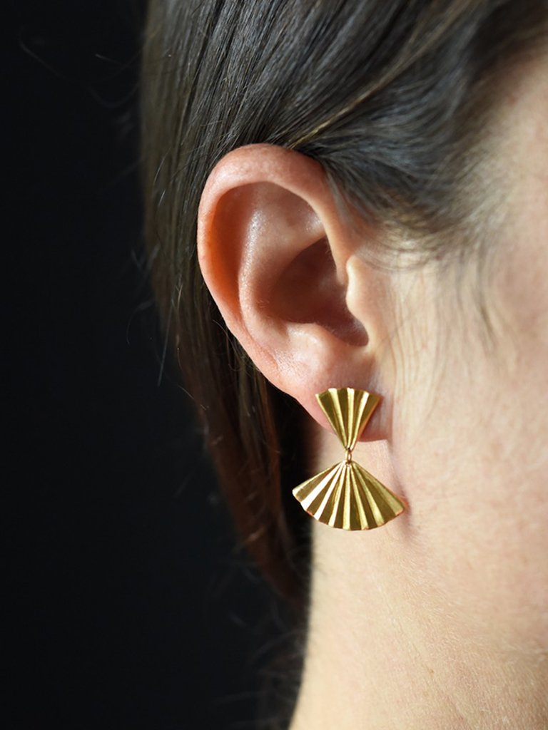 fan concertina earrings gold handmade artisan devon drop