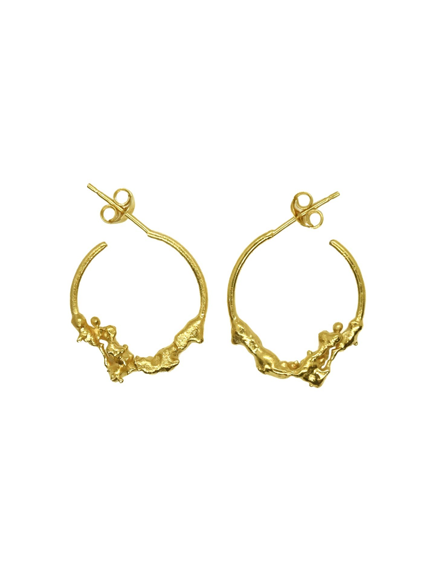 molten rock sculptural gold hoop earrings artistic artisan jewellery