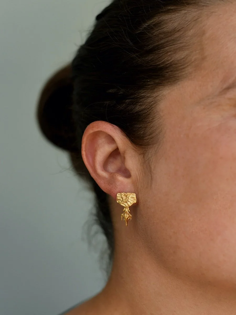 silver gold earrings raw modern greek jewellery textured sculptural artisan handmade unique goddess ancient bold archeological dramatic