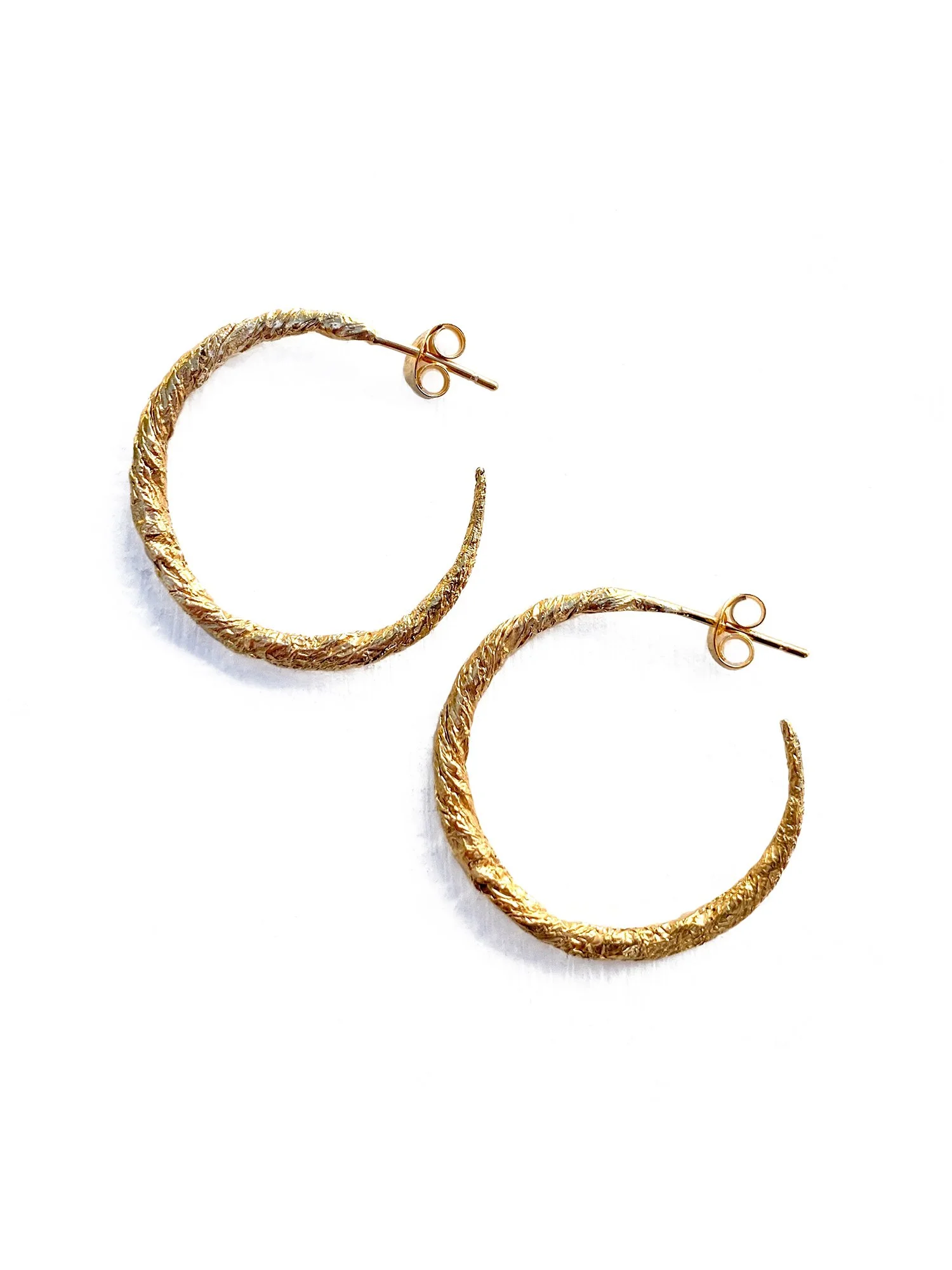 small gold hoops twisted textured casual elegant everyday handmade artisan modern