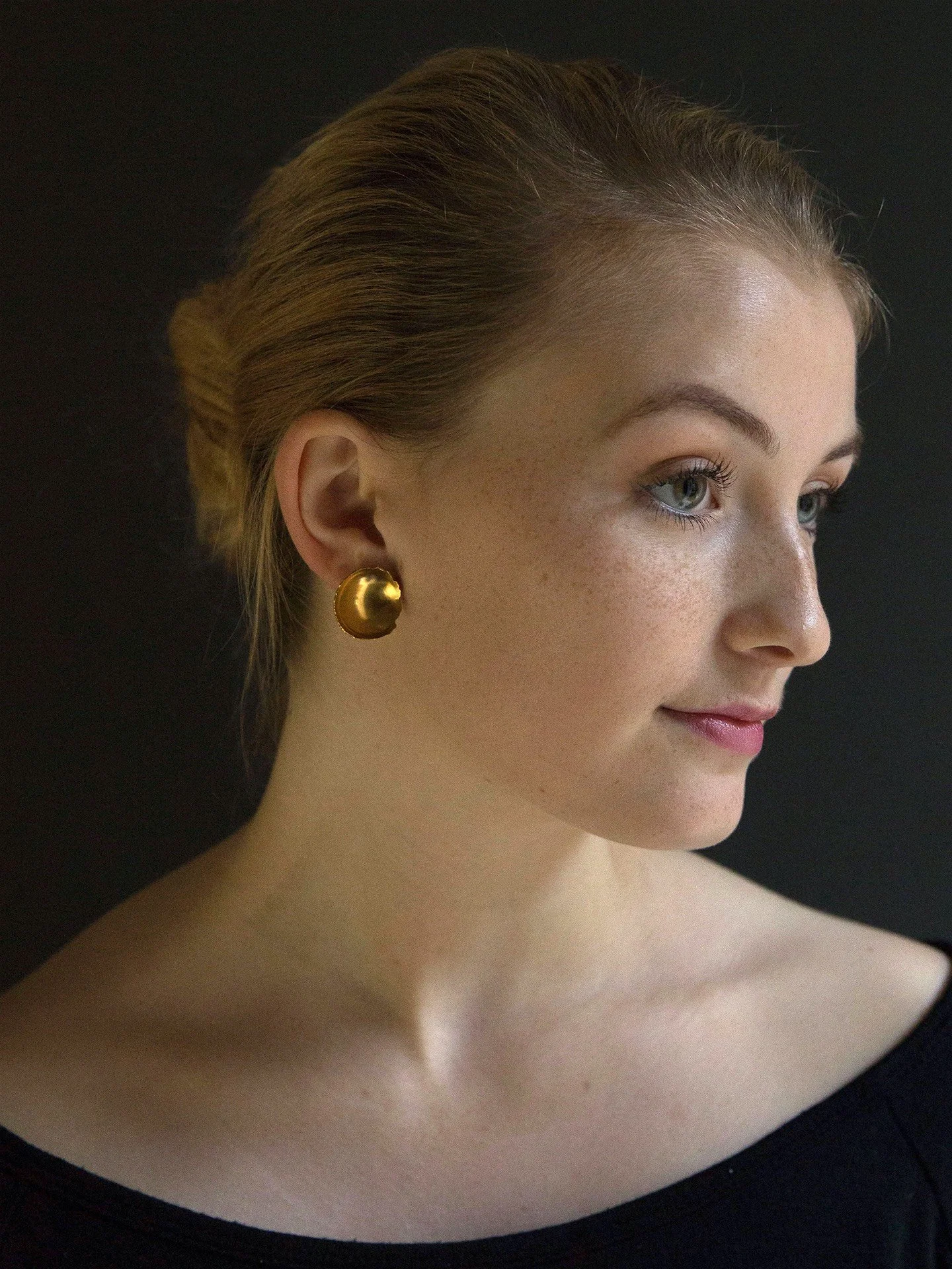 gold earrings fine jewellery handmade unique brushed metal statement bowl petal