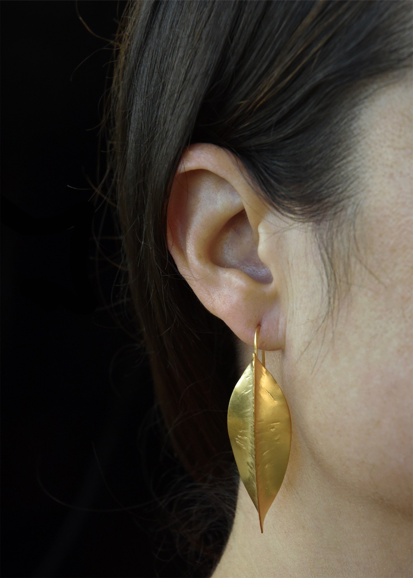 statement large leaves leaf drop earrings handmade gold artisan devon jewellery jeweller
