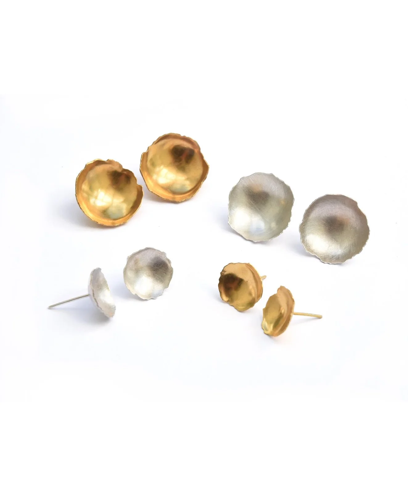 gold silver bowl earrings petal handmade statement artisan