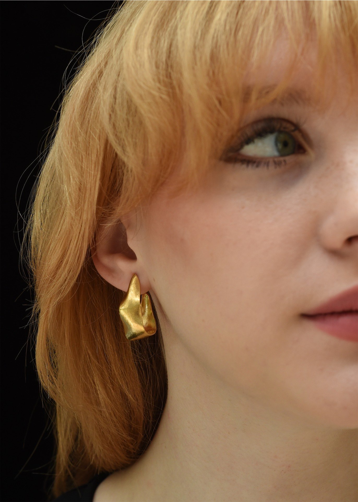 ribbon molten gold unique hoop earrings handmade devon artistic arty artisan jewellery