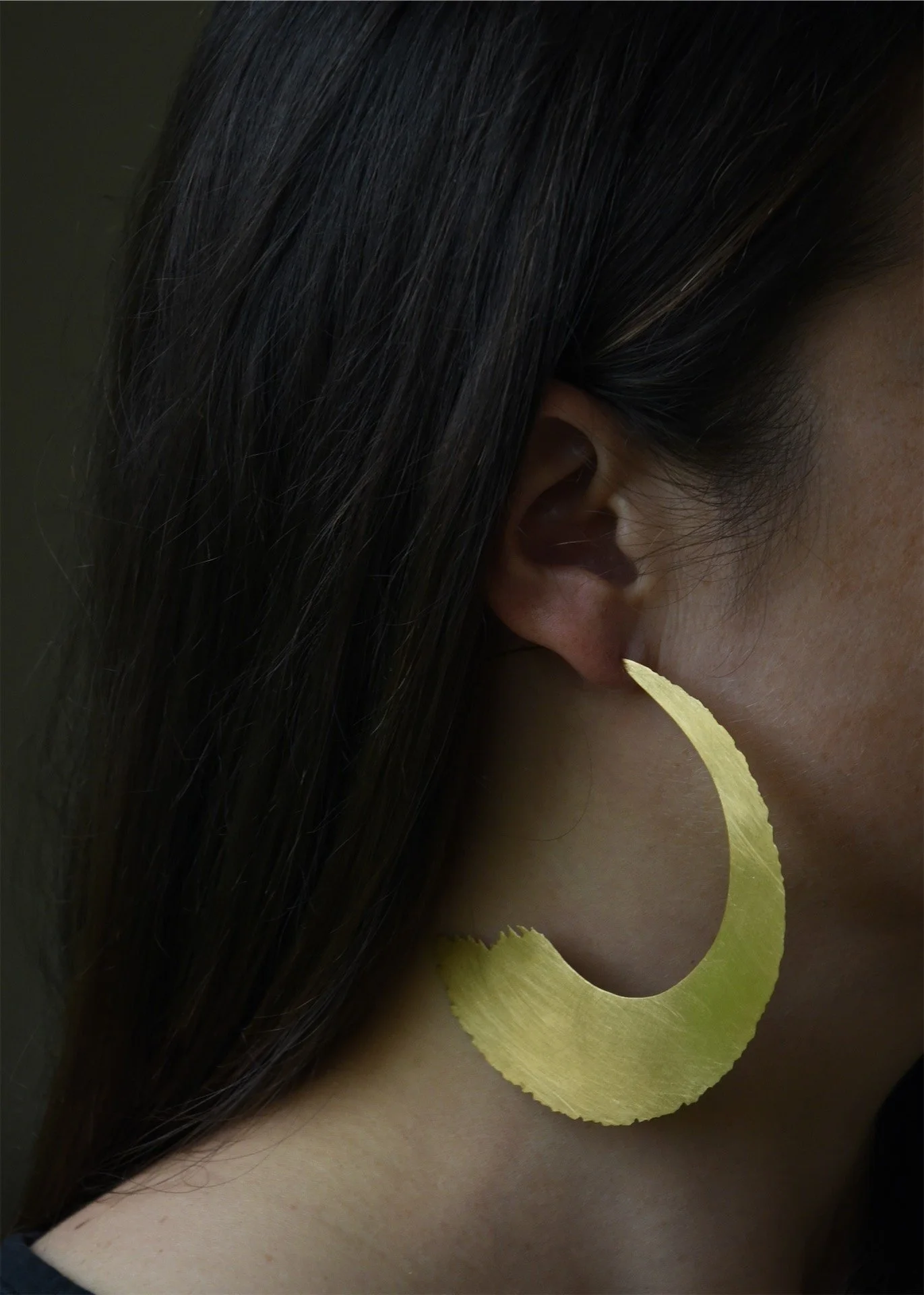large oversized gold hoop statement artistic unique elegant modern classic brushed metal fine jewellery tapered edgy handmade artisan
