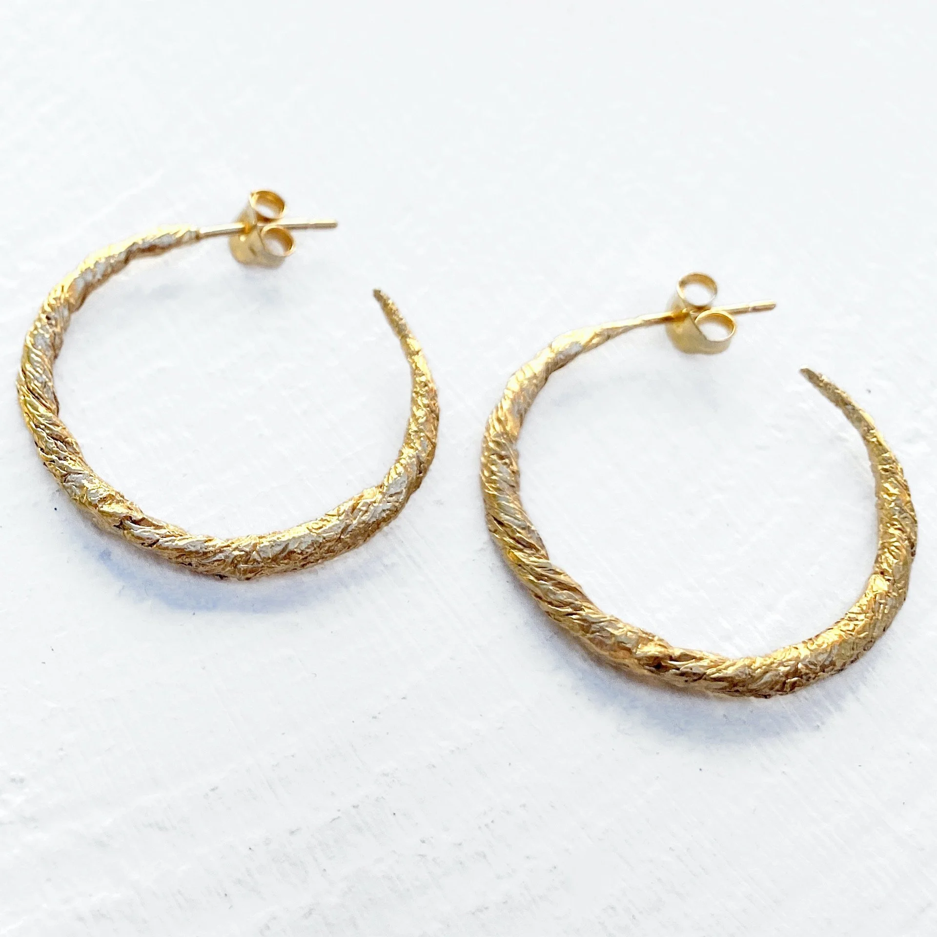 small gold hoops twisted textured casual elegant everyday handmade artisan modern