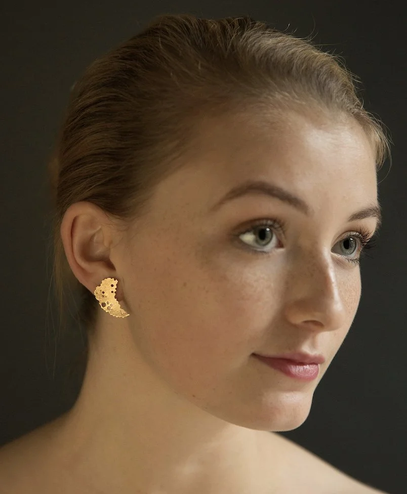 gold earrings coral textured natural raw organic metalsmith elegant unique handcrafted simple artistic