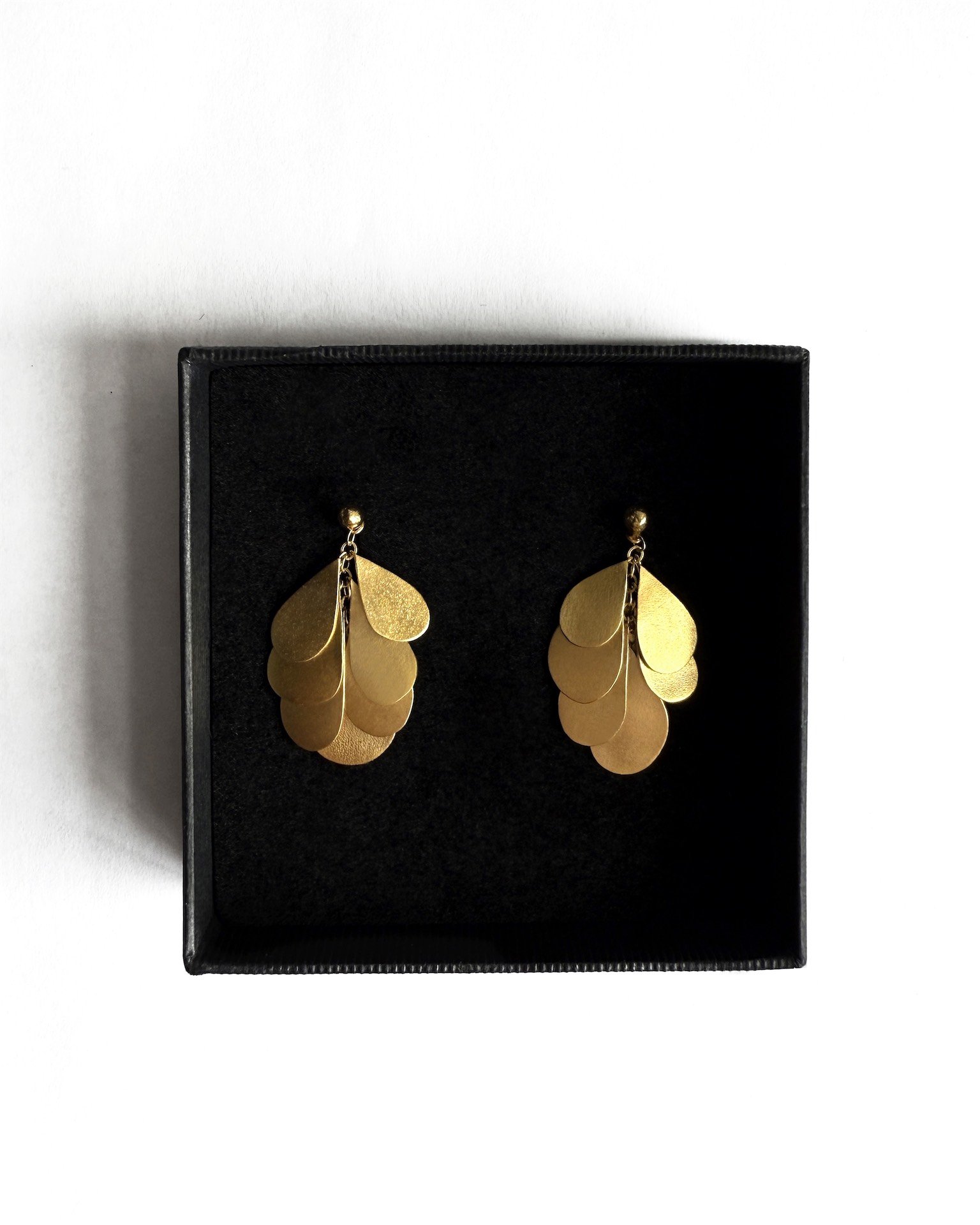 teardrop petal raindrop drape bloom handmade artisan gold earrings