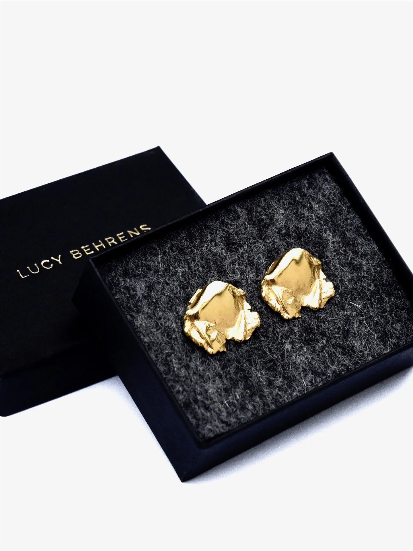 gold earrings unique design handmade textured sculptural artisan craftsmanship modern statement small