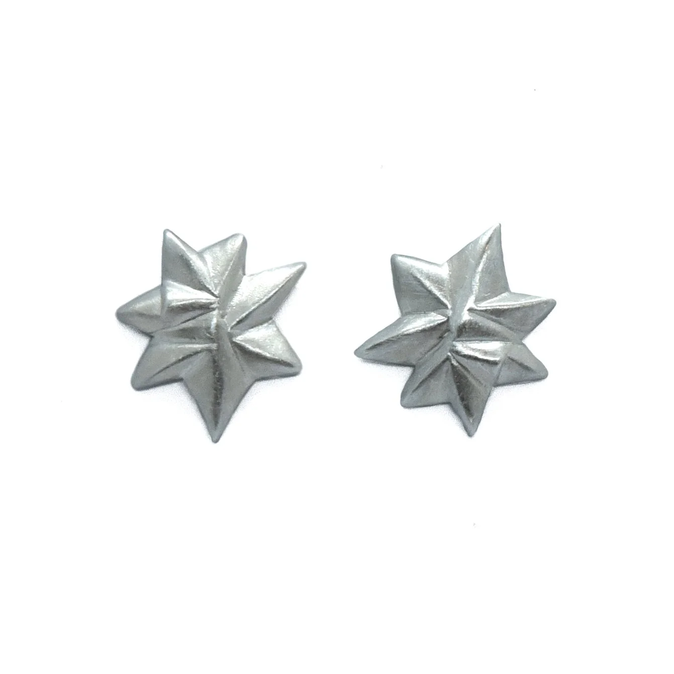 silver plated star earrings carved satin chunky asymmetrical quirky handmade retro everyday handcrafted