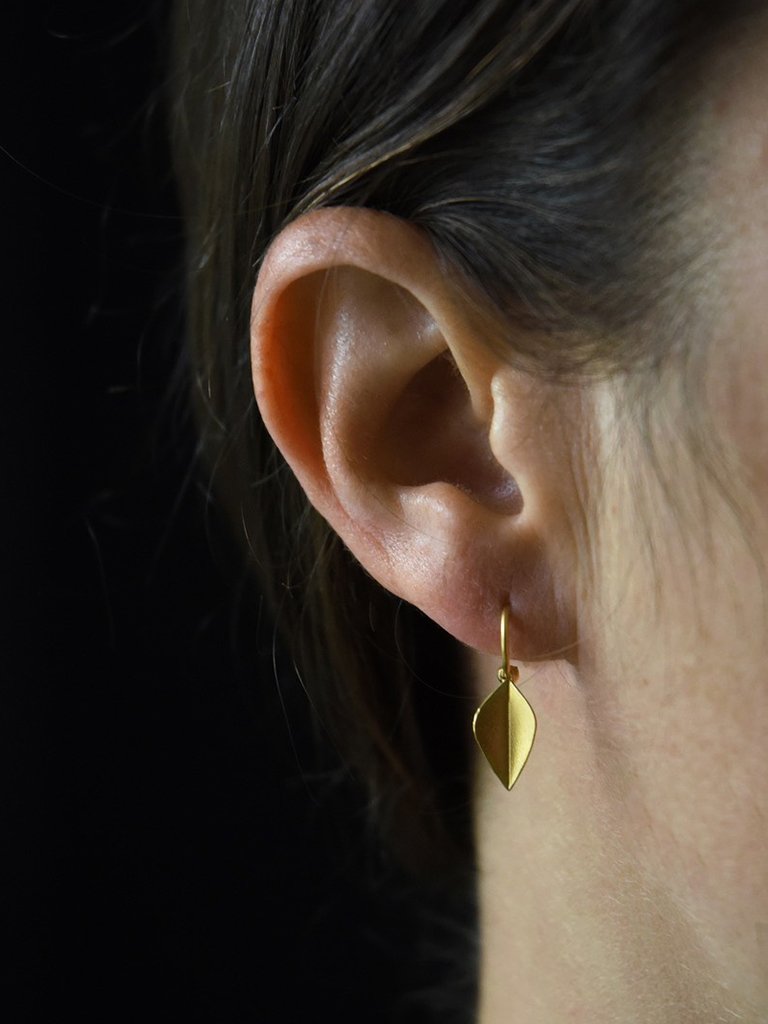 tiny leaf petal drop earrings gold handmade artisan devon jewellery jeweller