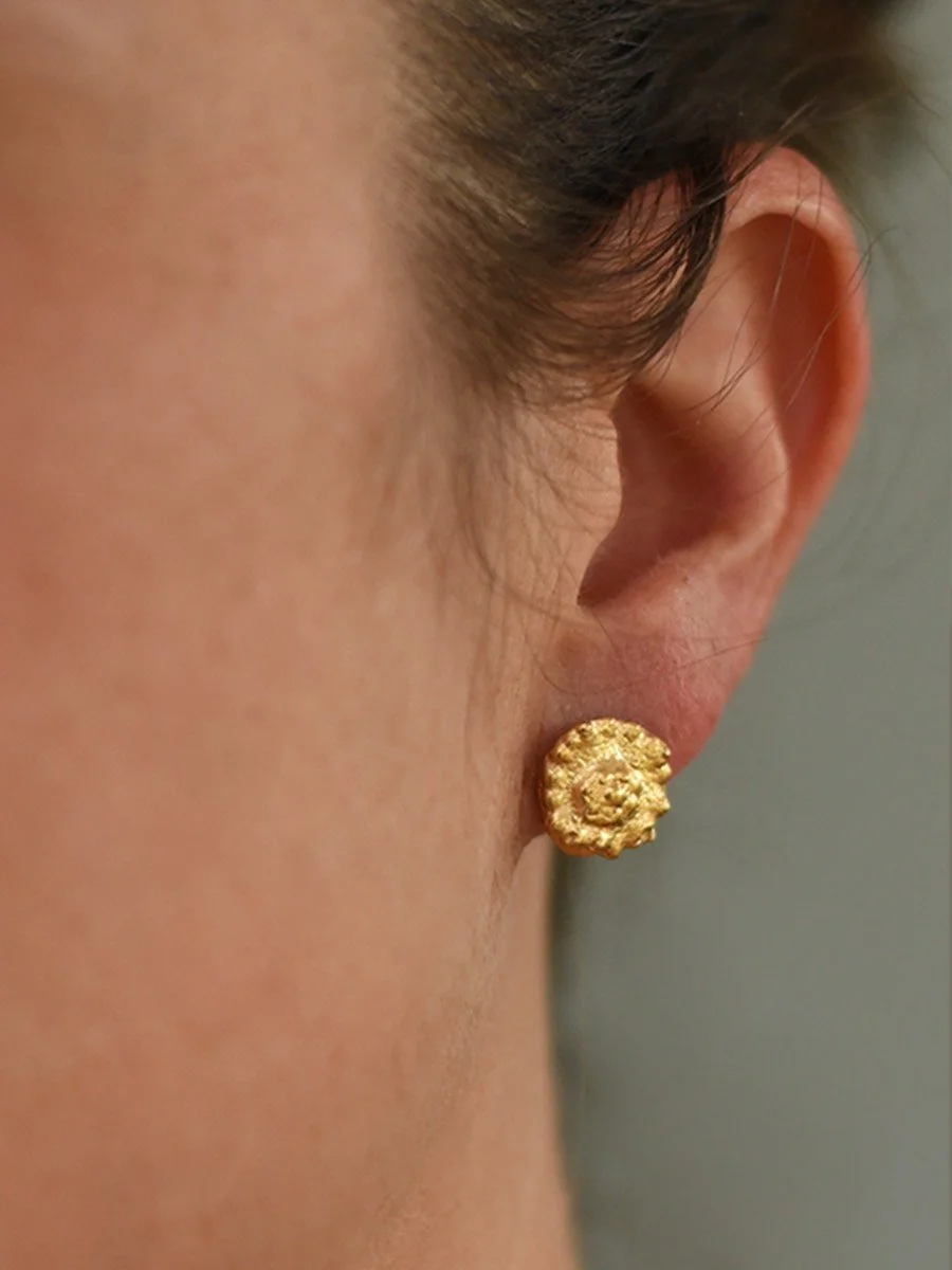 gold jewellery earrings greek coin textured raw handcrafted cast disc modern classic elegant fine jewellery antique
