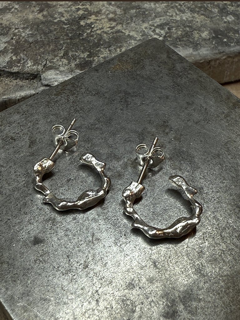 sculptural molten hoop earrings handmade huggie devon artisan jeweller