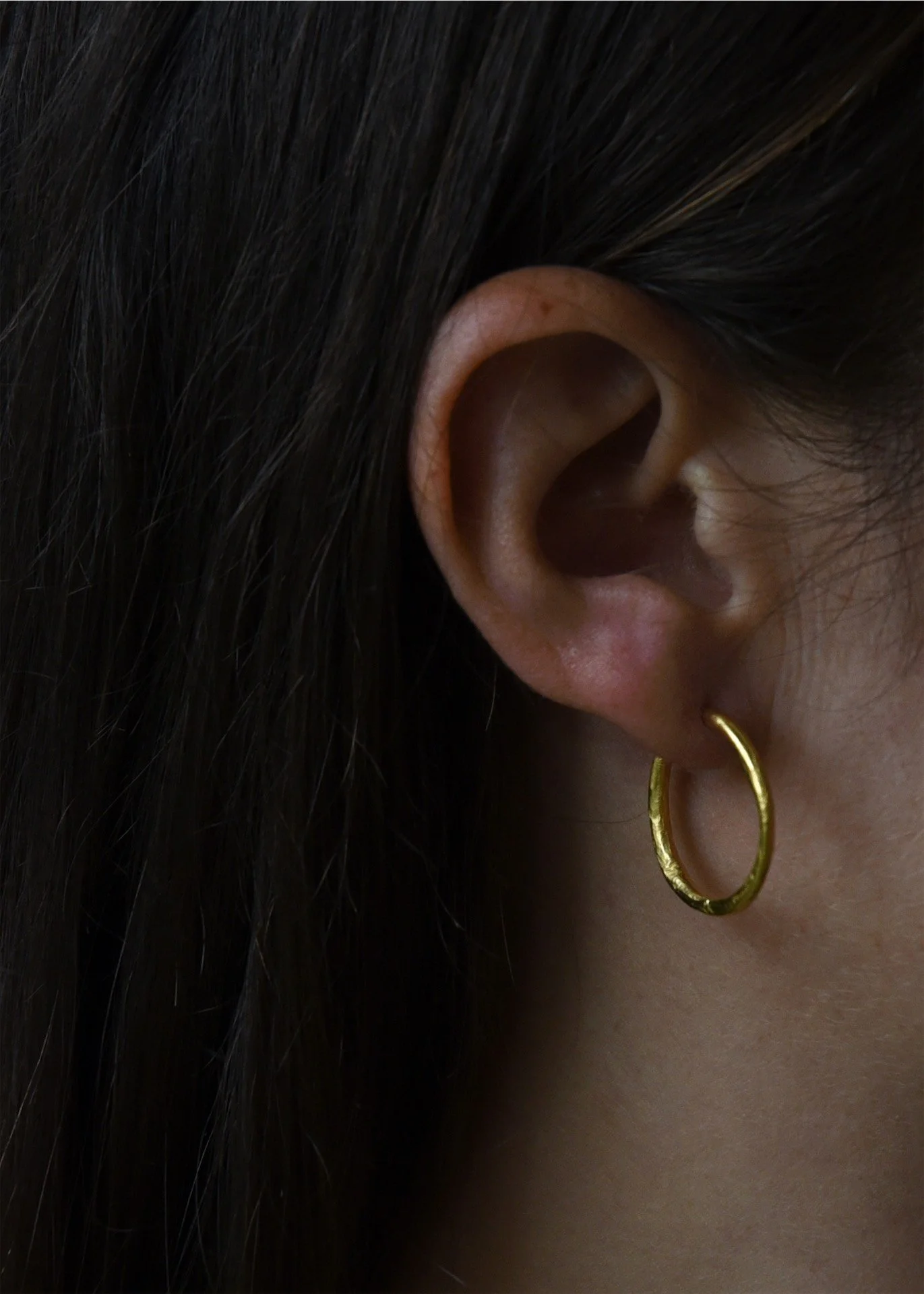 gold jewellery molten raw metalsmith handmade organic textured modern hoop small large medium fine jewellery handcrafted artisan