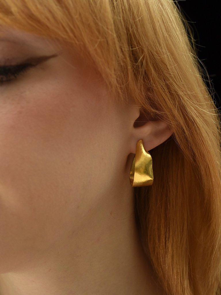 ribbon molten gold unique hoop earrings handmade devon artistic arty artisan jewellery