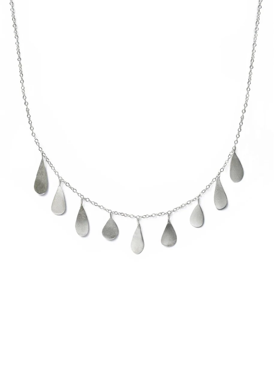 silver necklace leaves dainty pendant slinky lightweight elegant modern handcrafted Devon Totnes artisan fine jewellery