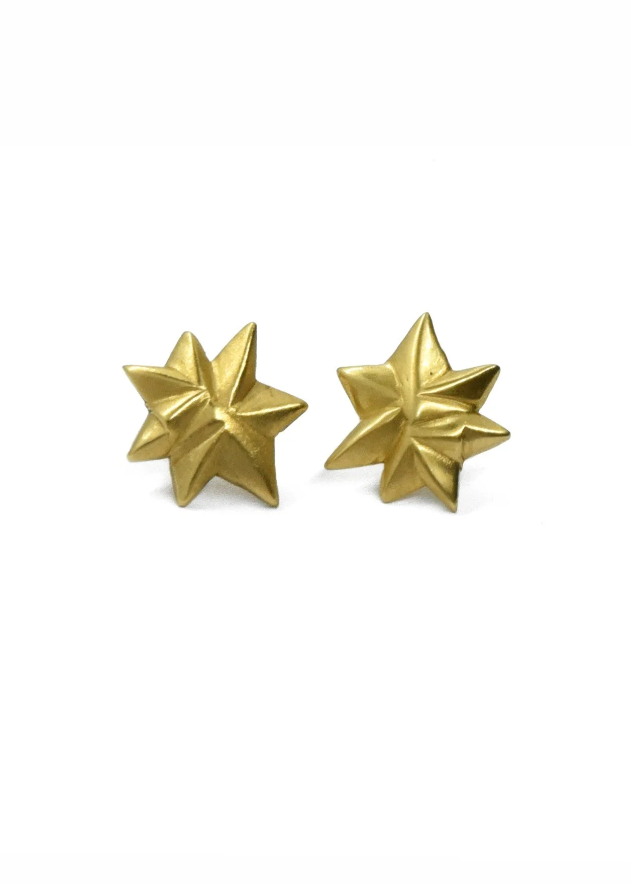 gold plated star earrings carved satin chunky asymmetrical quirky handmade retro everyday handcrafted