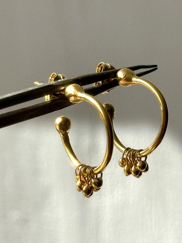 gold hoops delicate handmade artisan droplet charm unique small metalsmith goldsmith