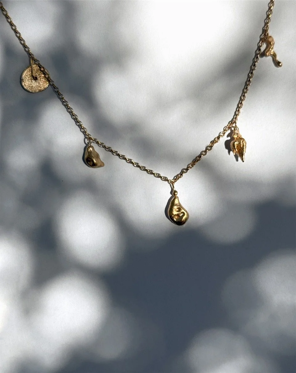 gold necklace charm Devon Totnes coral metalsmith dainty pendant handmade artisan elegant modern custom