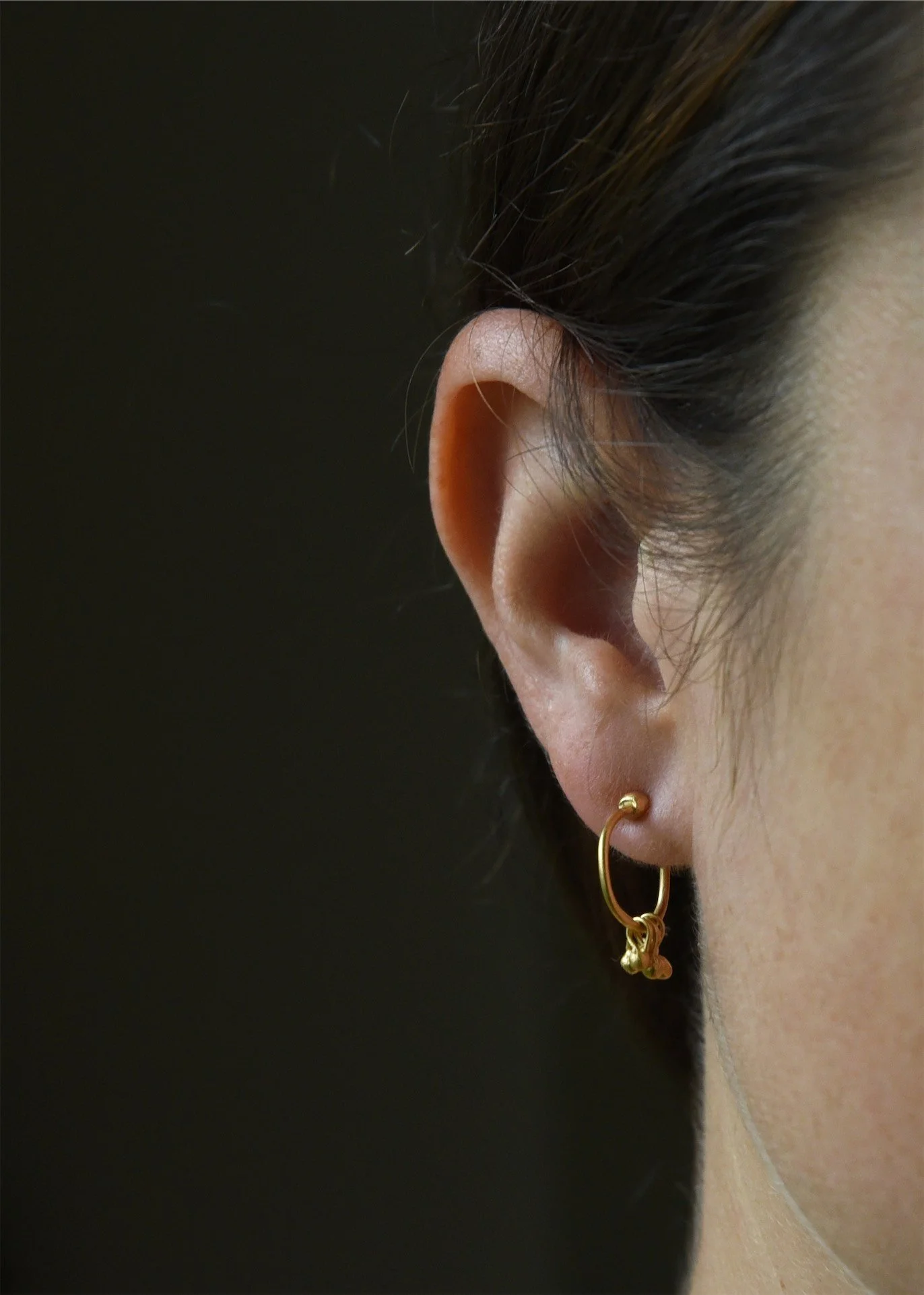 gold hoops delicate handmade artisan droplet charm unique small metalsmith goldsmith dainty