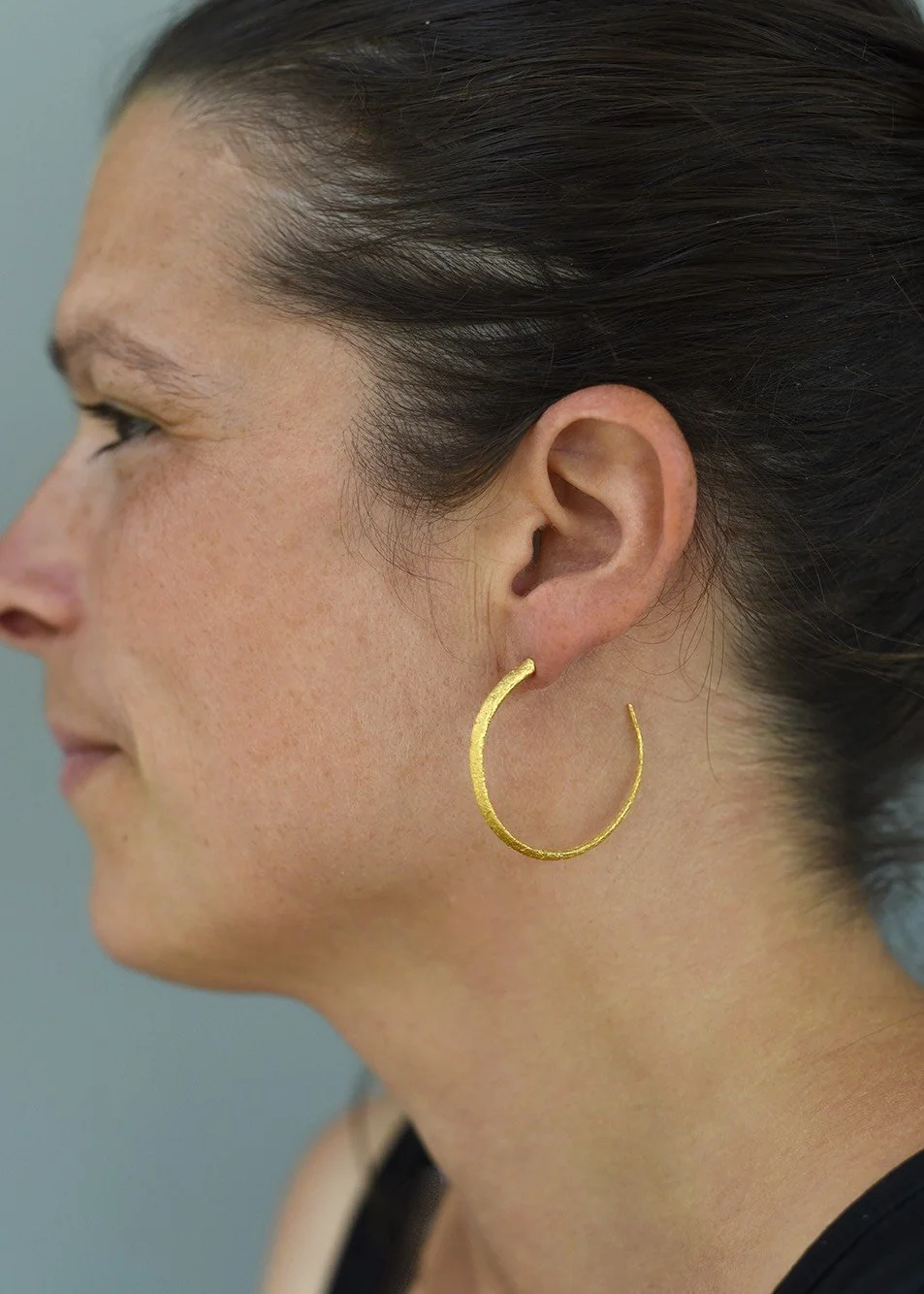 gold hoops tapered raw feathered textured elegant modern artisan handcrafted fine jewellery unique