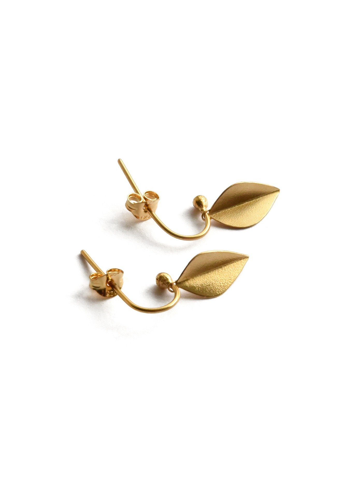 minimalist handmade leaves leaf earrings gold handmade devon artisan jewellery jeweller