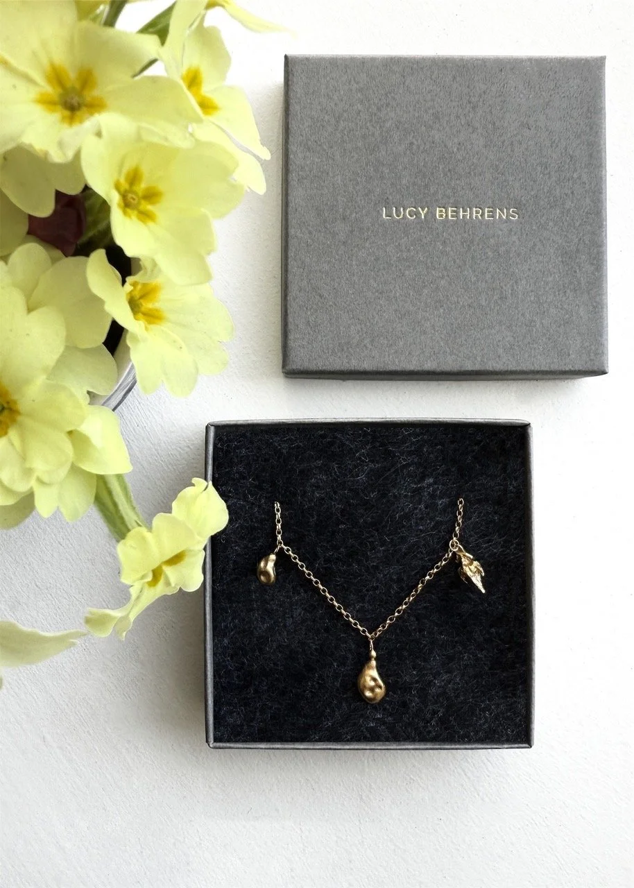 gold necklace charm Devon Totnes coral metalsmith dainty pendant handmade artisan elegant modern custom