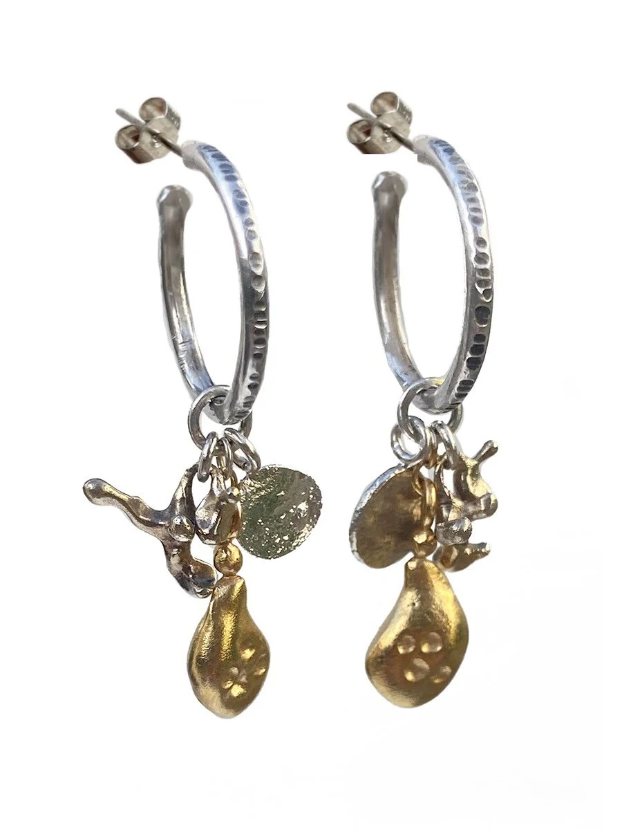 hoop earrings sculptural artistic handmade artisan gold silver sculptural custom unique one-of-a-kind modern delicate fine jewellery