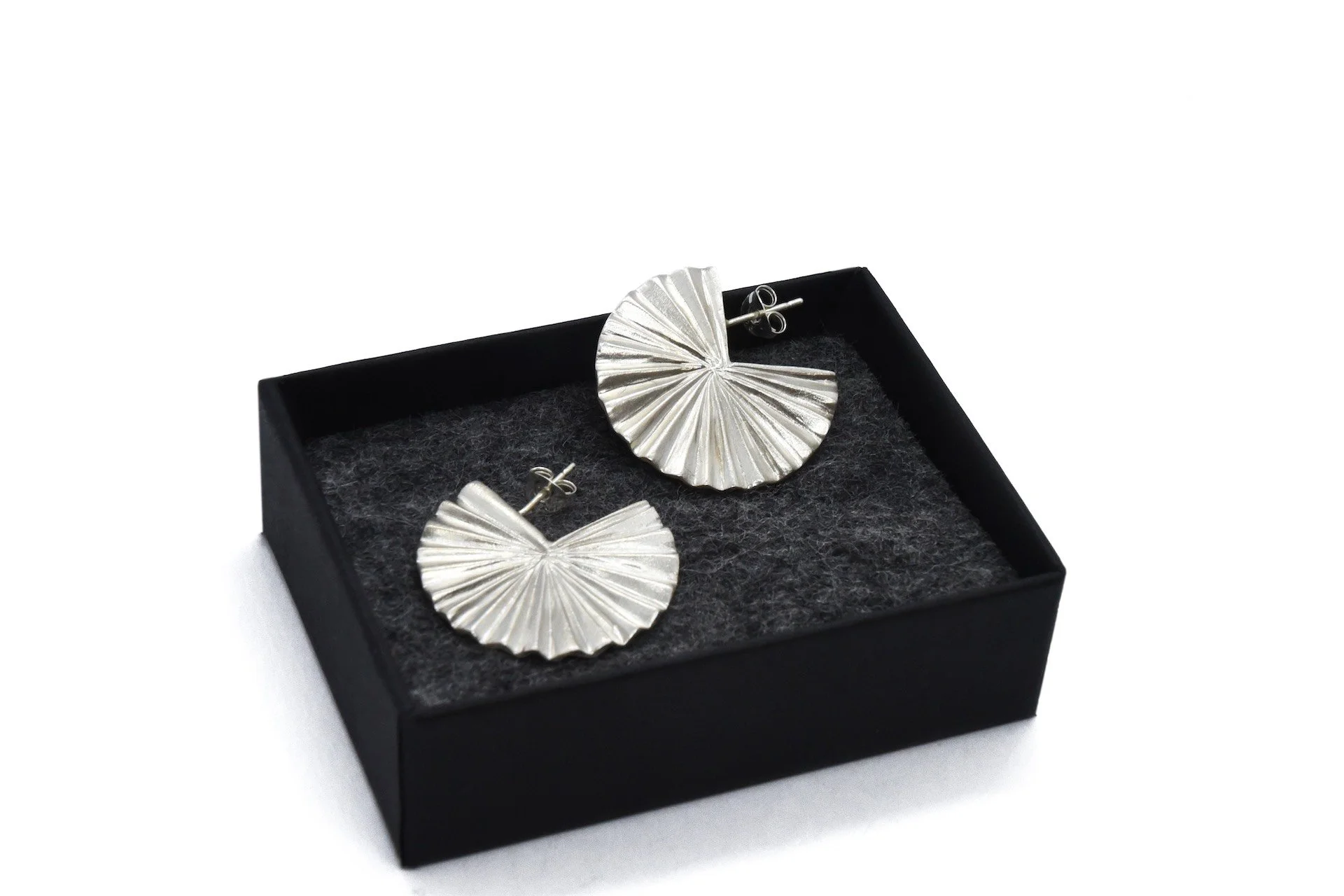 silver earrings fan textured ribbed modern geometric unique handmade statement fine jewellery