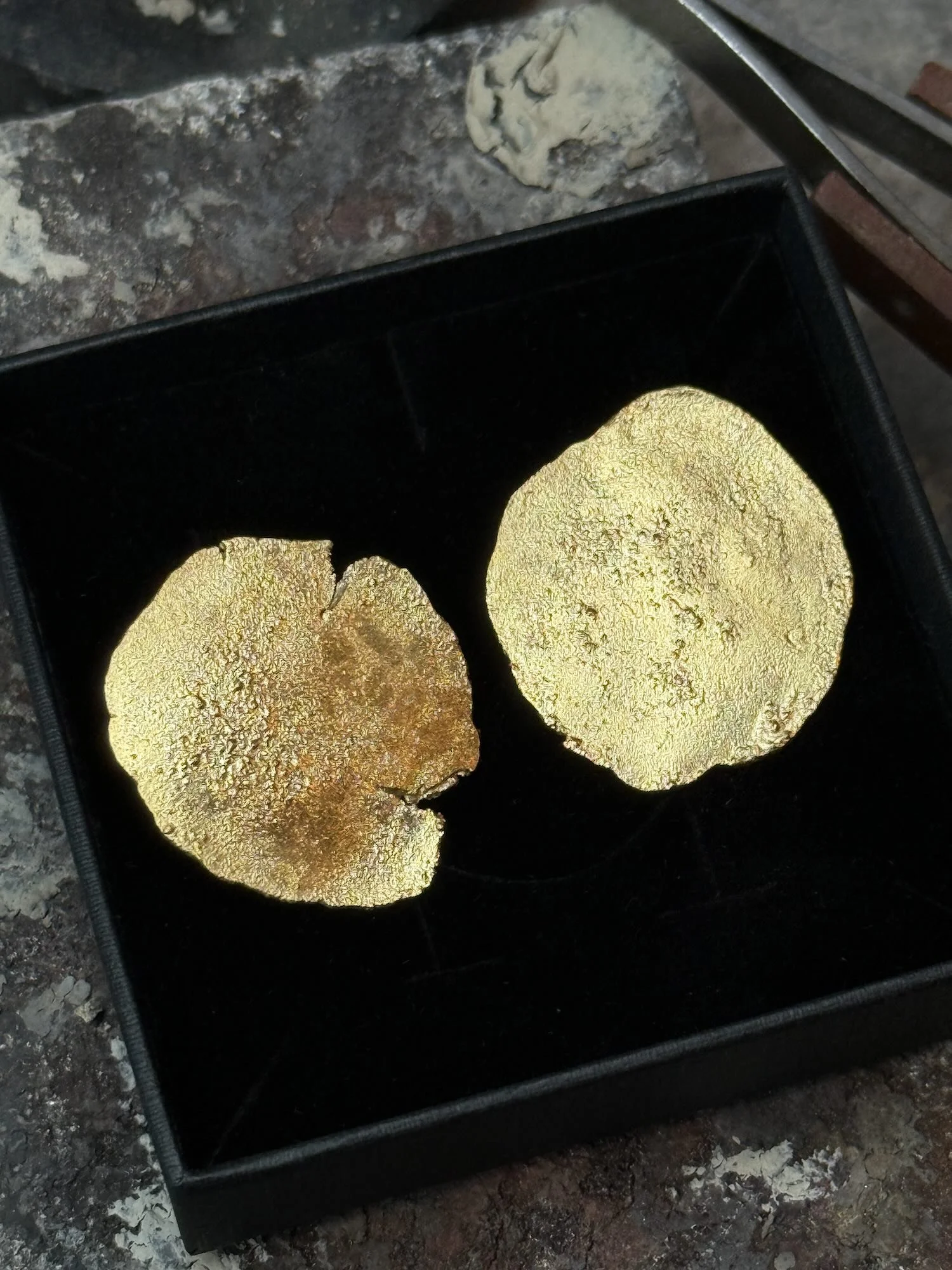 handmade gold organic coin earrings.jpeg