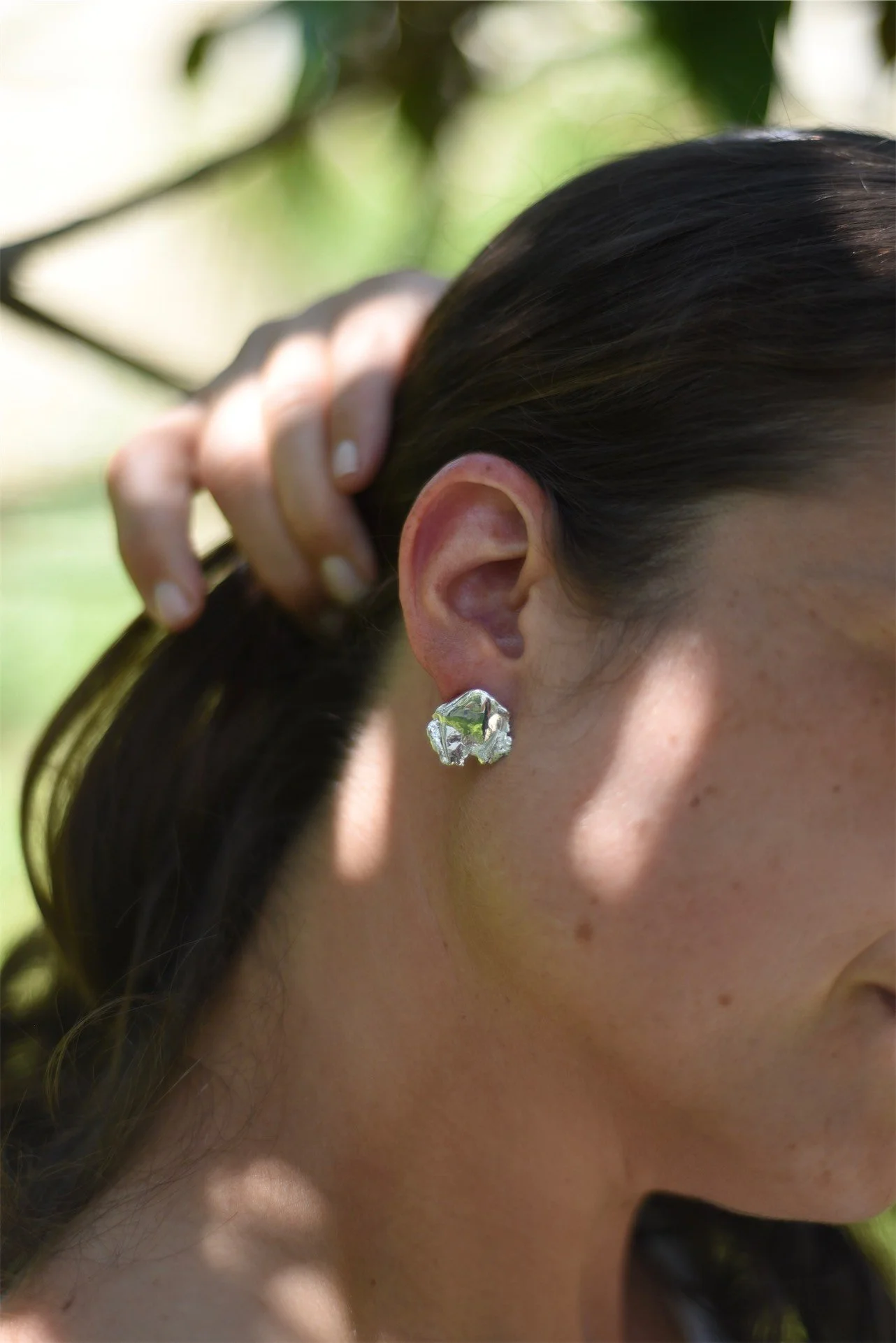 silver earrings unique design handmade textured sculptural artisan craftsmanship modern statement small