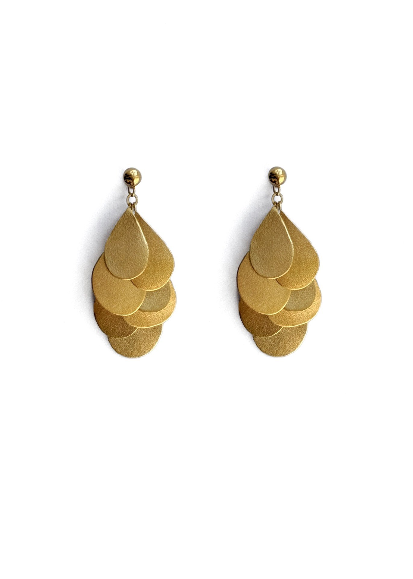 teardrop petal raindrop drape cluster handmade artisan gold earrings