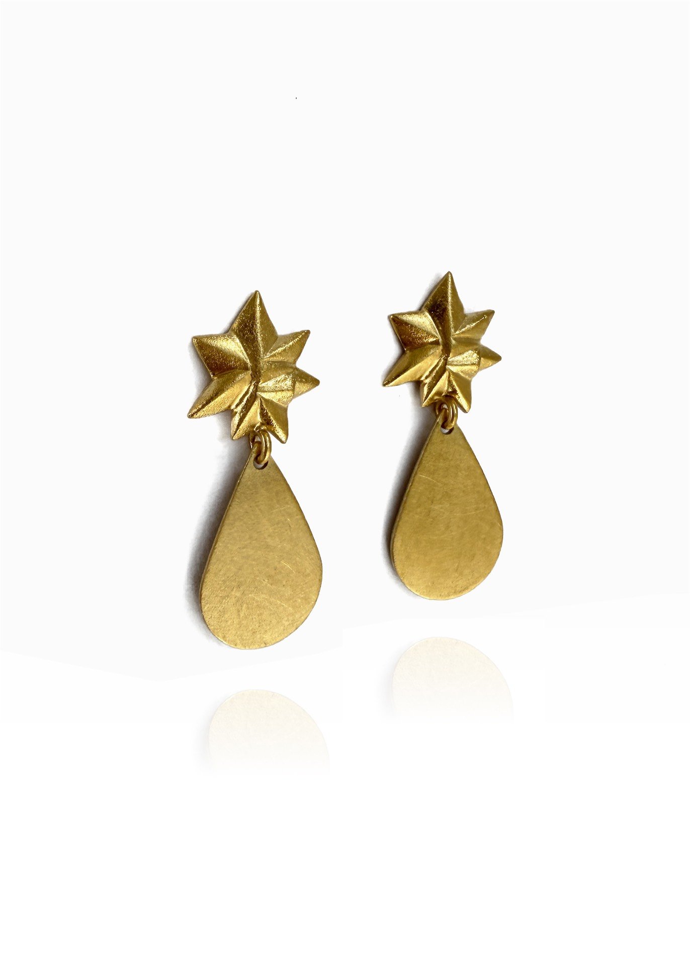 star drop handmade artisan starburst teardrop gold earrings