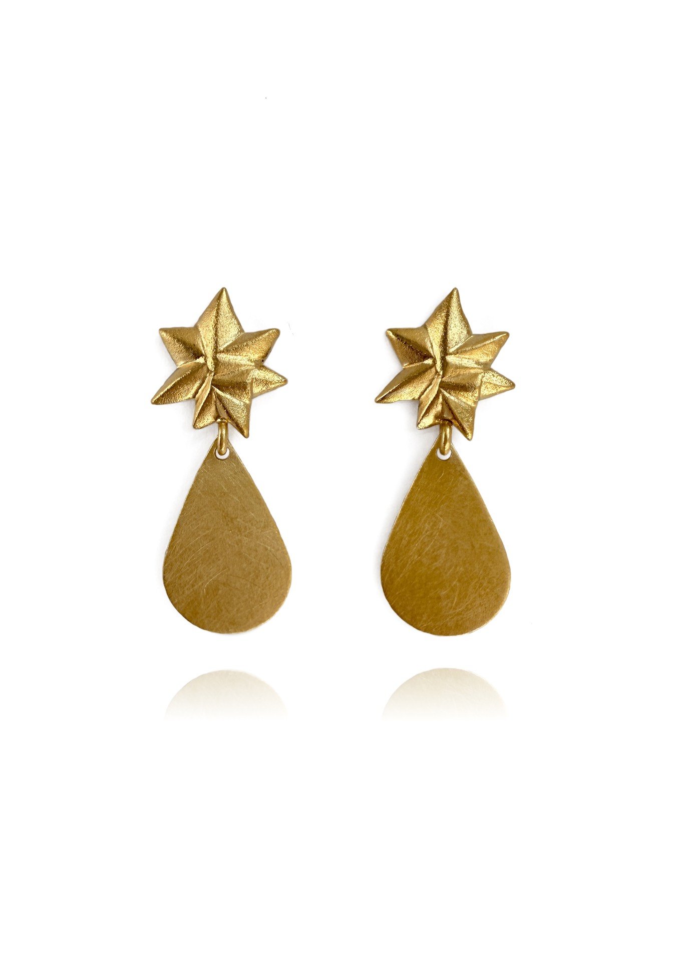 star drop handmade artisan starburst teardrop gold earrings