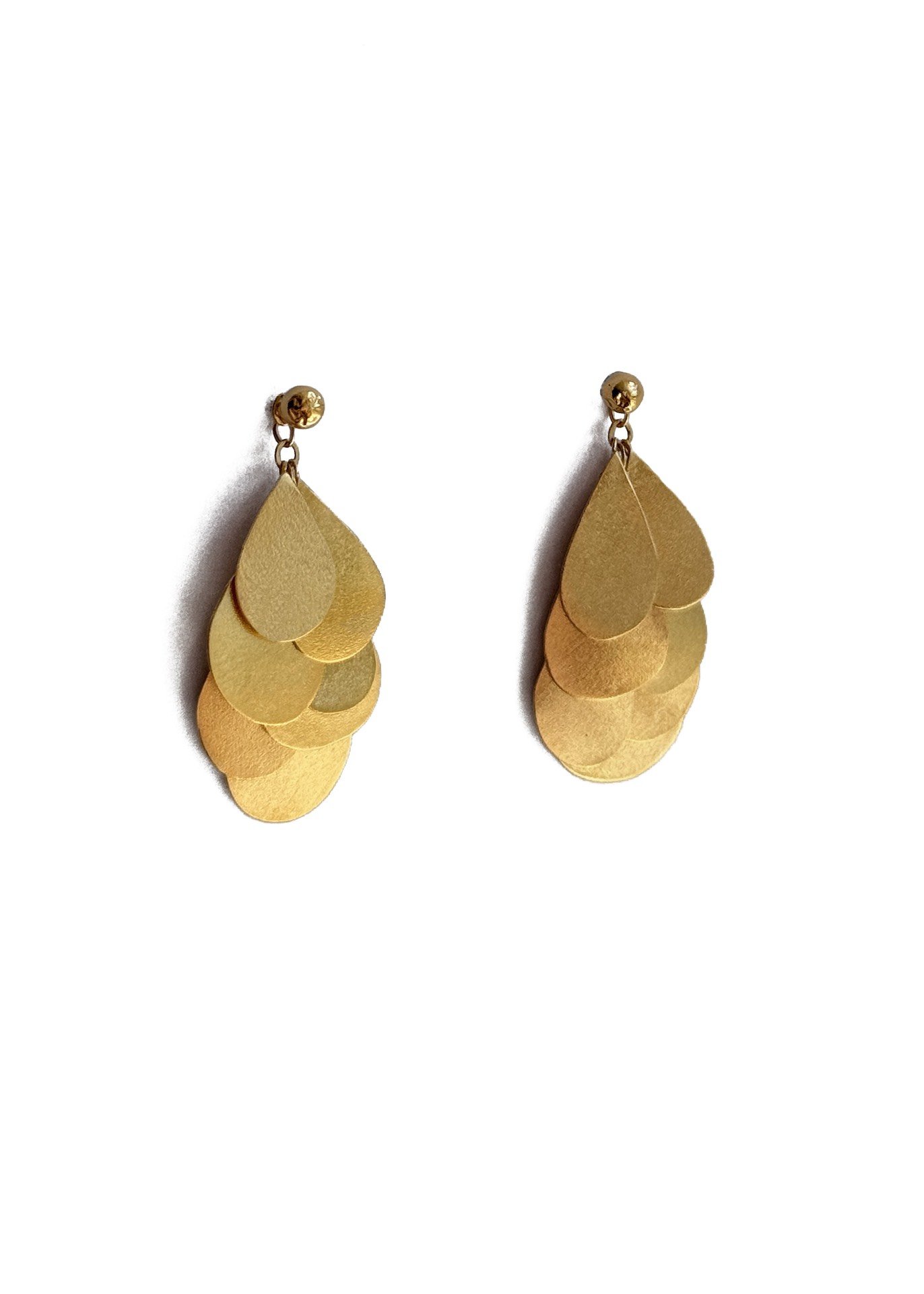 teardrop petal raindrop drape bloom handmade artisan gold earrings