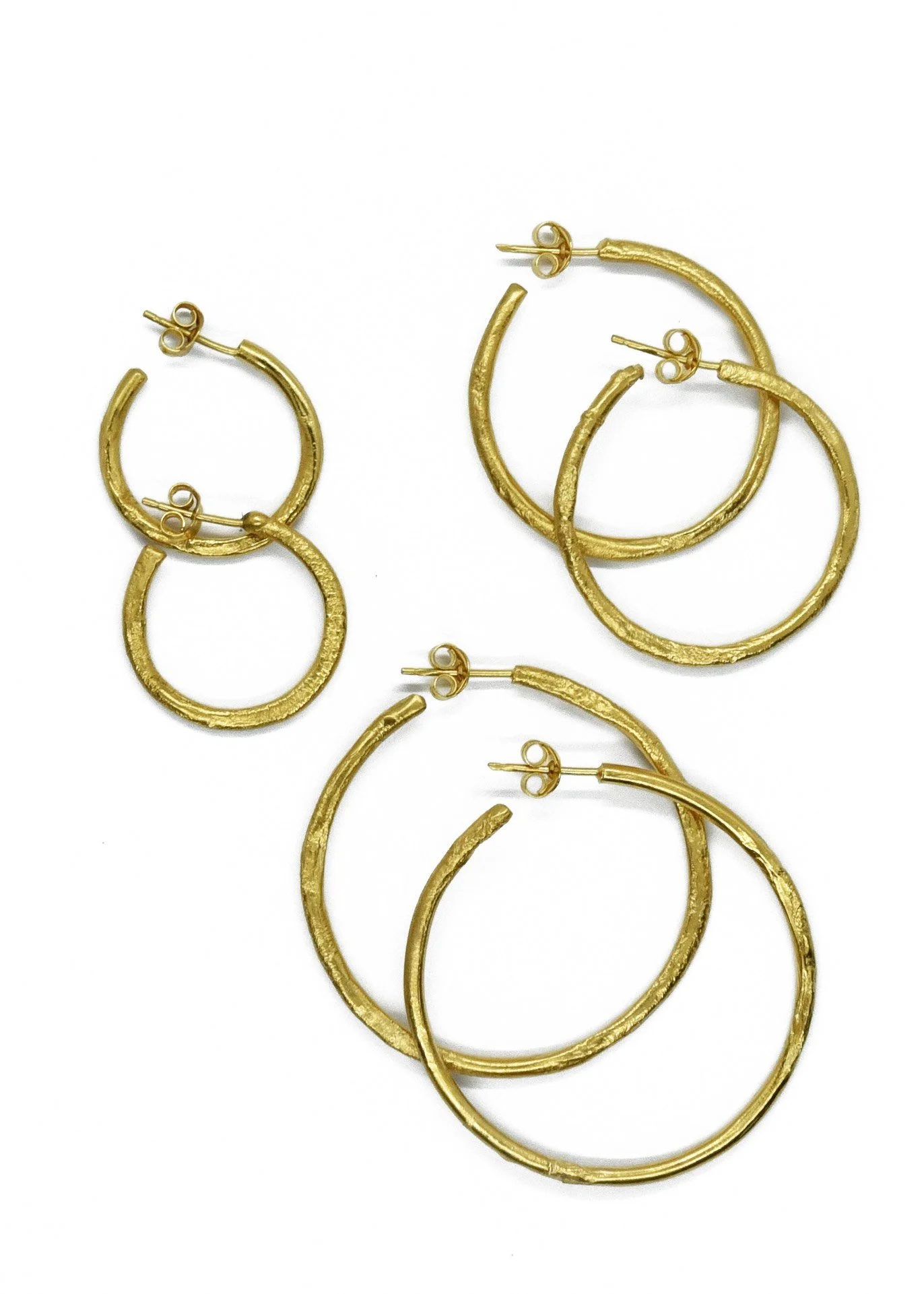 gold jewellery molten raw metalsmith handmade organic textured modern hoop small large medium fine jewellery handcrafted artisan