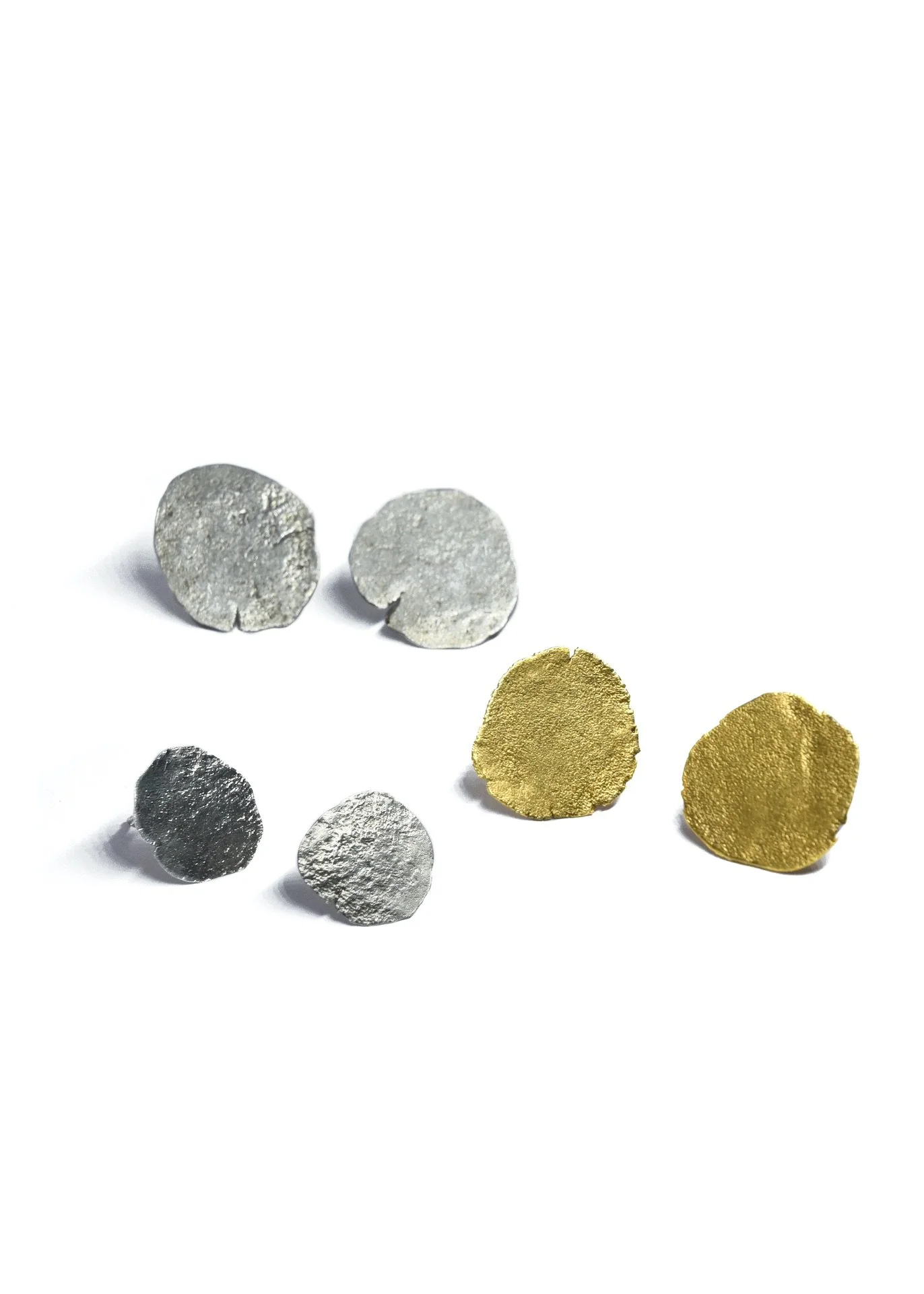 silver gold earrings discs earthy boho textured handcrafted minimalist lightweight elegant unique silversmith