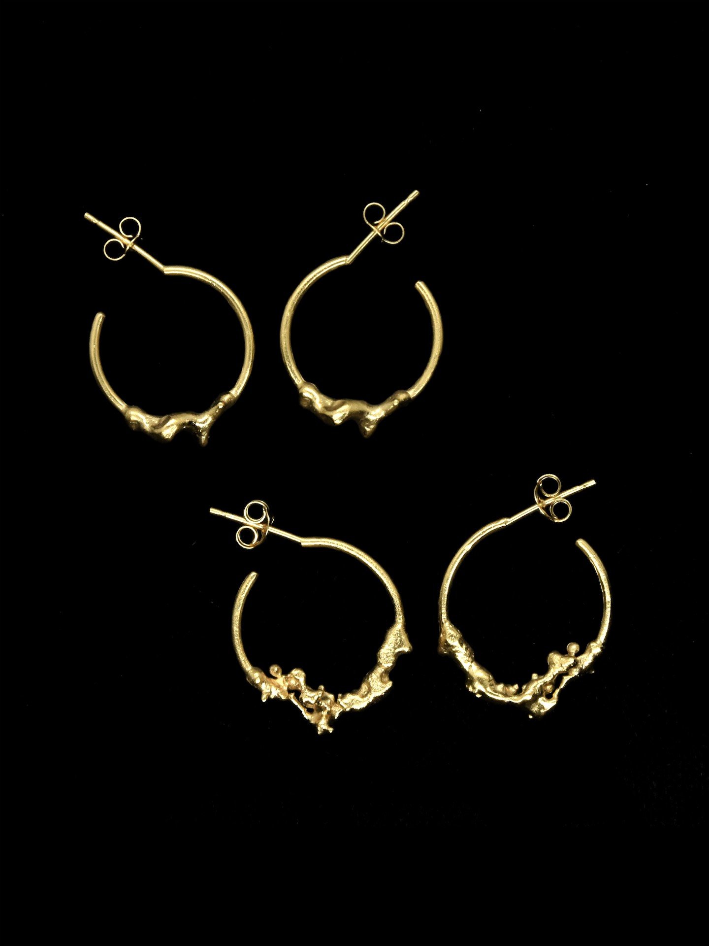 molten rock sculpture gold hoop earrings handmade devon